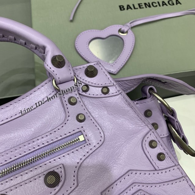 Balenciaga專櫃爆款油蠟紫色銀扣手提女包 638515 巴黎世家Neo cagole機車包 fyj2004